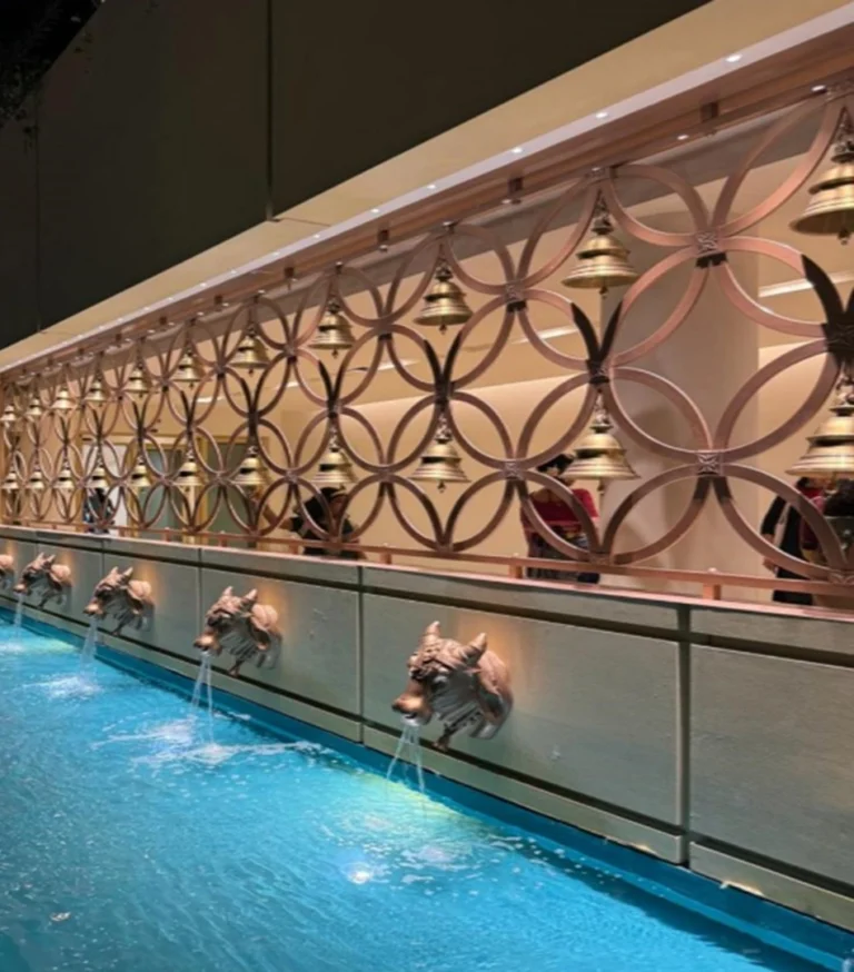 96 custom-made brass bells and grill, BAPS Hindu Temple, Abu Dhabi