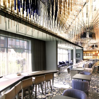Ceiling installation for Hilton hotel lobby bar